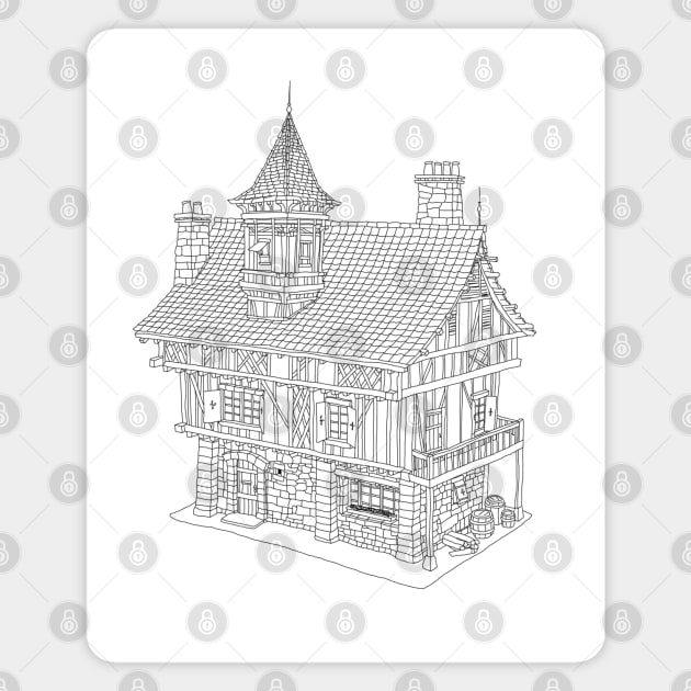 Fantasy-Inspired Medieval House Line Drawing Magnet by RetroGeek